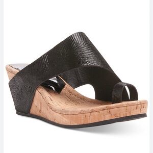 DonaldPliner Gyer Wedge 10M Toe SANDALS Black 3”Heels TEXTURED LEATHER NWOB